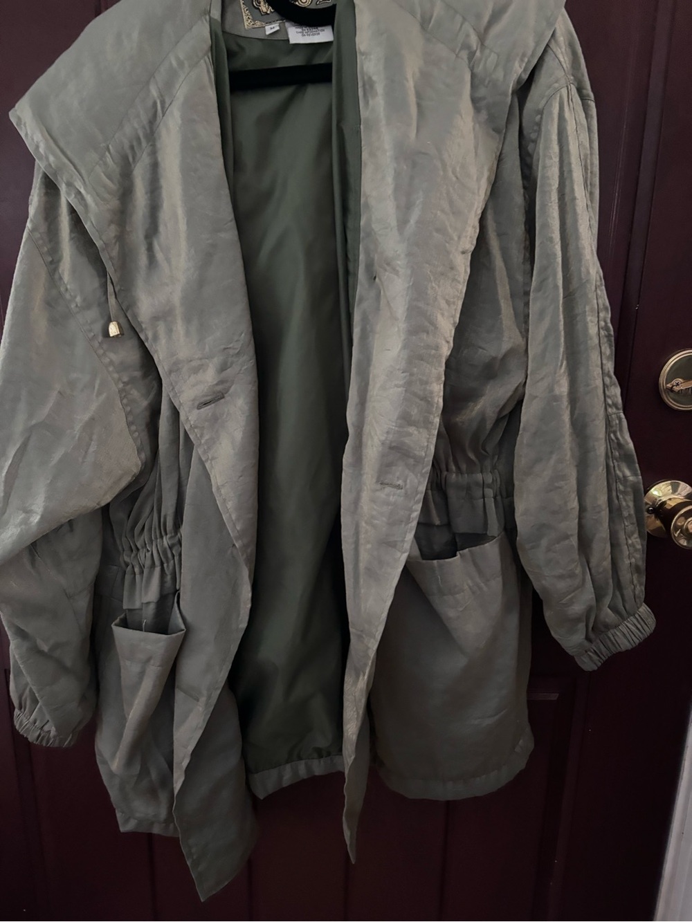 Women's Olive Green Trench Coat with Drawstring Waist